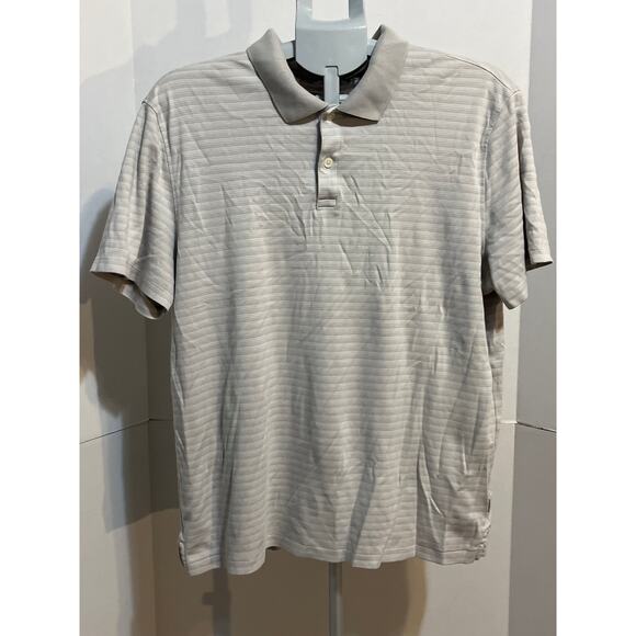 Calvin Klein Men’s Polo Shirt Large Gray Stripe Short Sleeve Button Collar - Picture 1 of 8